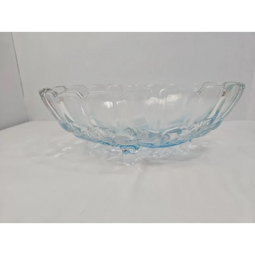 Large Vintage Indiana Glass Harvest ICE BLUE GLASS FOOTED OVAL FRUIT BOWL‎ 12x9